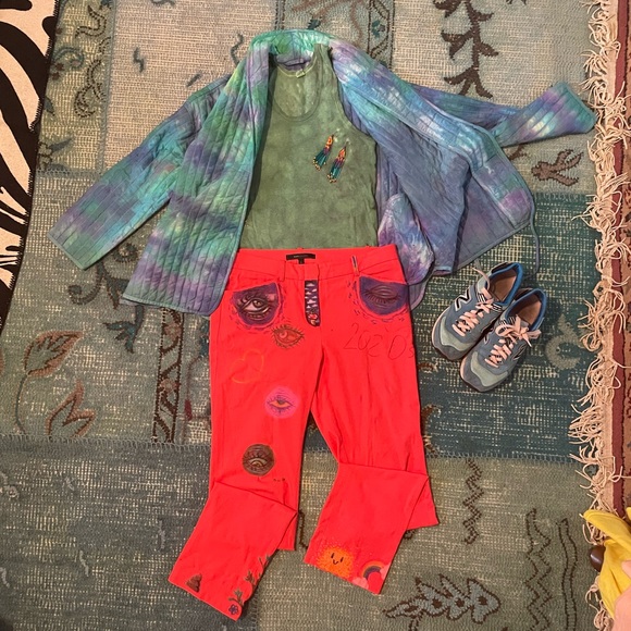 Hand painted straight legged bright coral BCBG Maxmara Slack size 8 - Picture 9 of 16